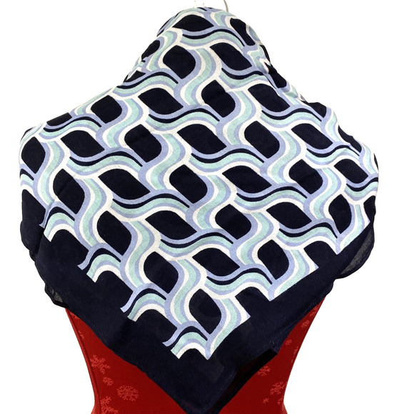 Large Square Scarf Soft Rayon Blend Black Blue White Mint Green Geometric 35" - Picture 5 of 6